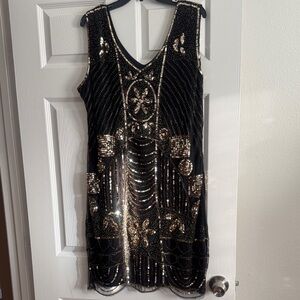 Glamorous Black and Gold Sequin Mini Dress